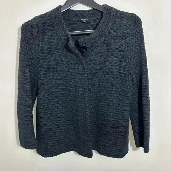 Talbots Black Textured Knit Button-Front Cardigan Sweater Petite Small - Picture 7 of 7